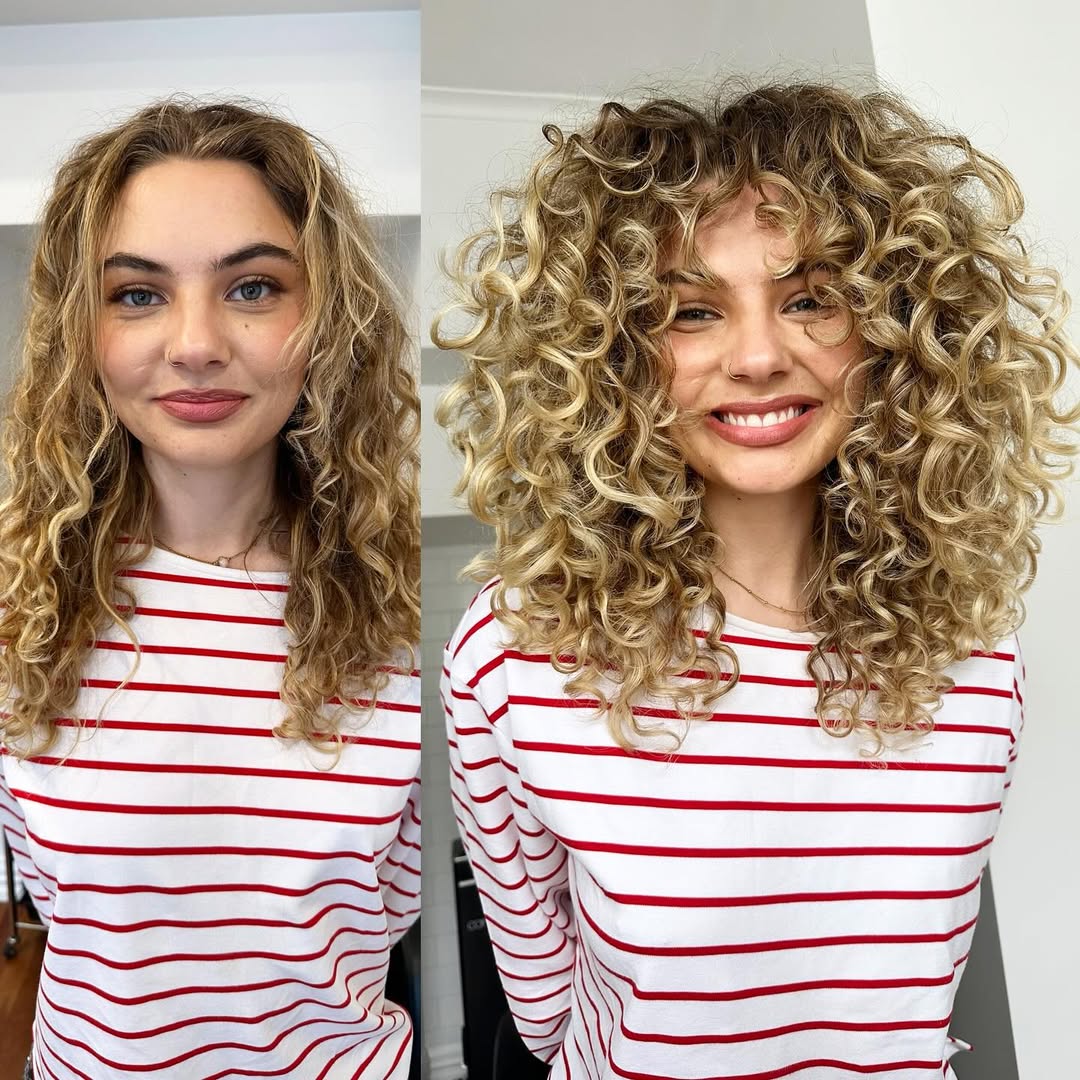 Voluminous Golden Spiral Curls with Natural Depth