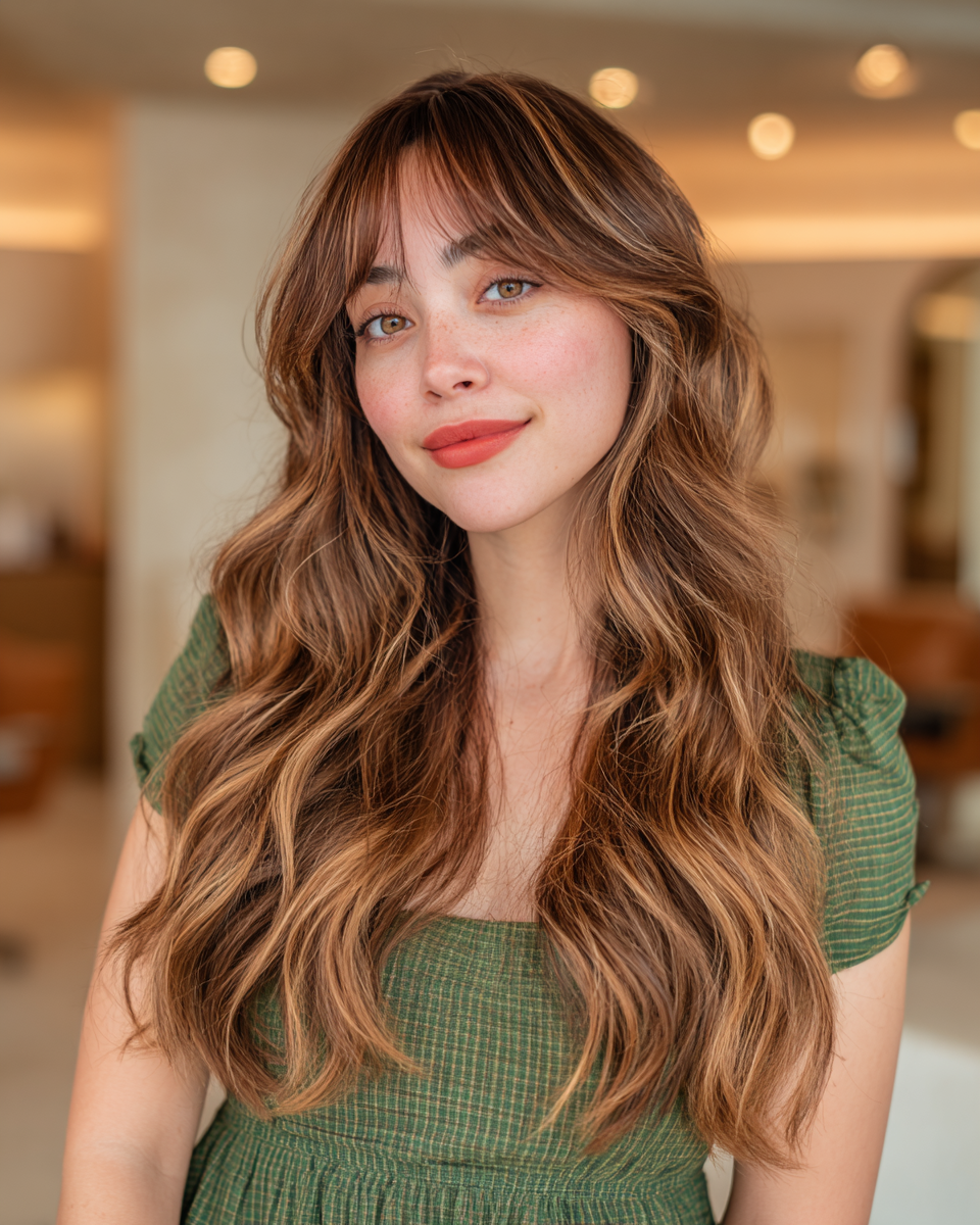 Softly Layered Long Hair with Face-Framing Bangs