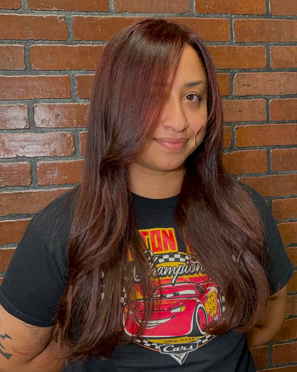 Cherry-Chocolate Smooth Balayage with Face-Framing Layers