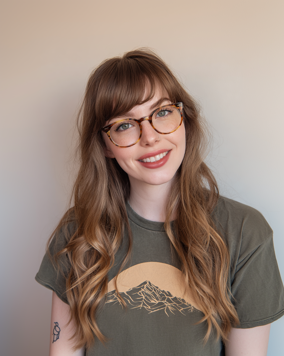 Chic Long Hair with Soft Face-Framing Bangs