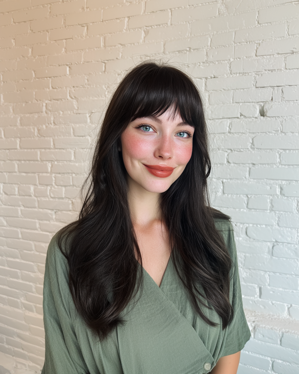 Elegant Long Hair with Textured Face-Framing Bangs