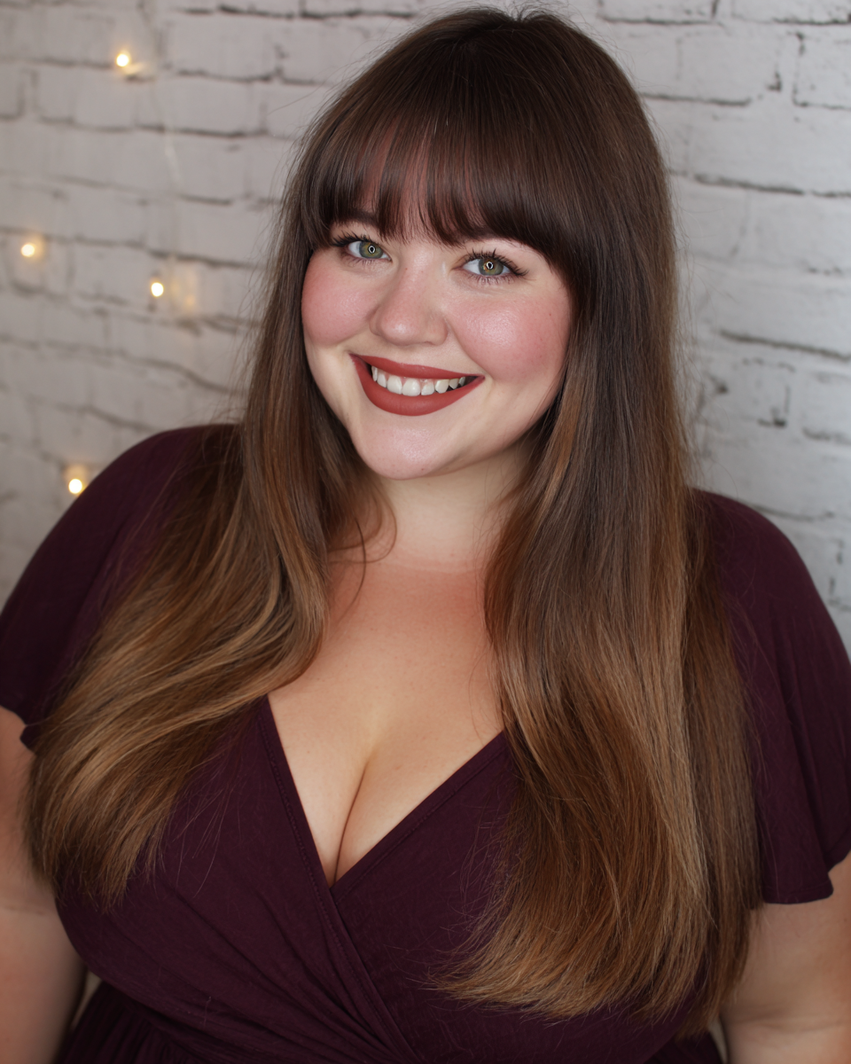 Glossy Long Hair with Soft Blunt Bangs