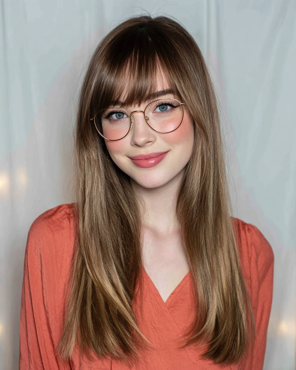 Long, Sleek Hair with Soft Blunt Bangs