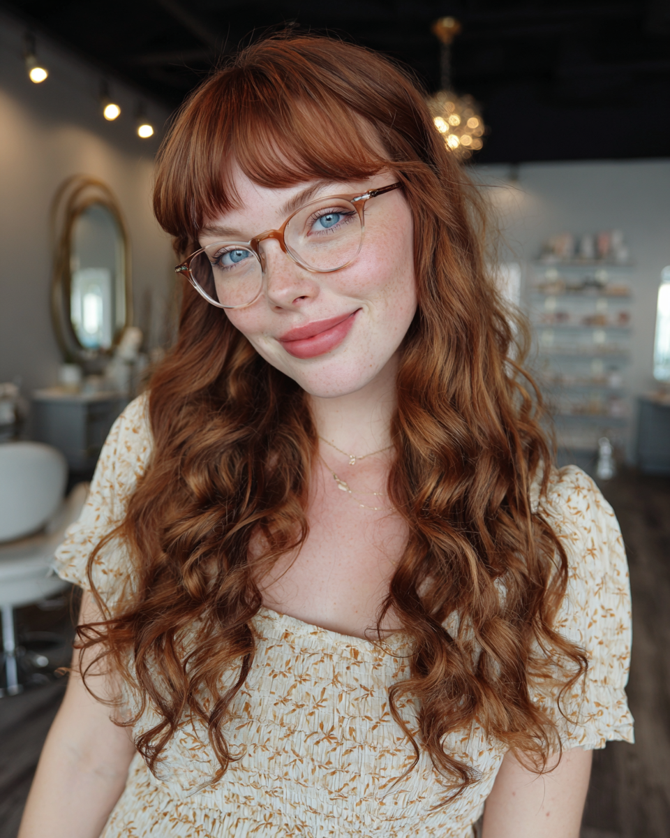 Radiant Curly Long Hair with Soft Bangs