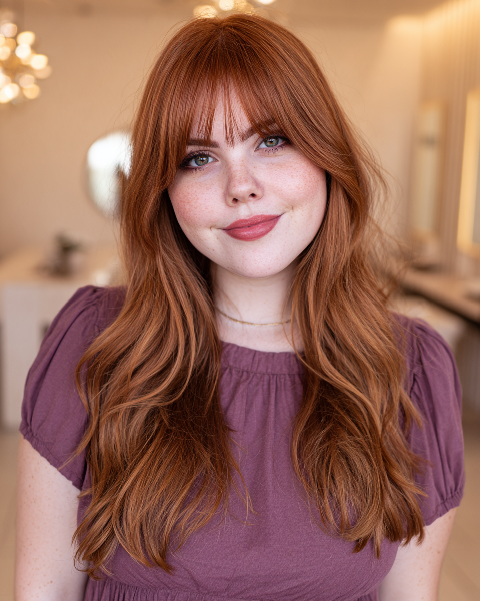 Radiant Long Layers with Feathered Bangs