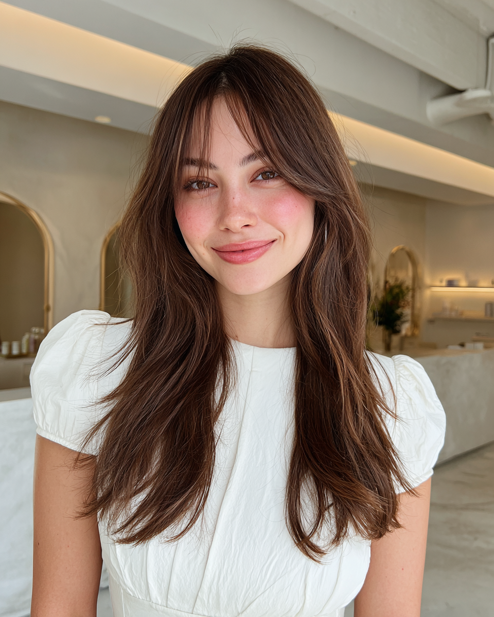 Soft Textured Long Hair with Face-Framing Bangs