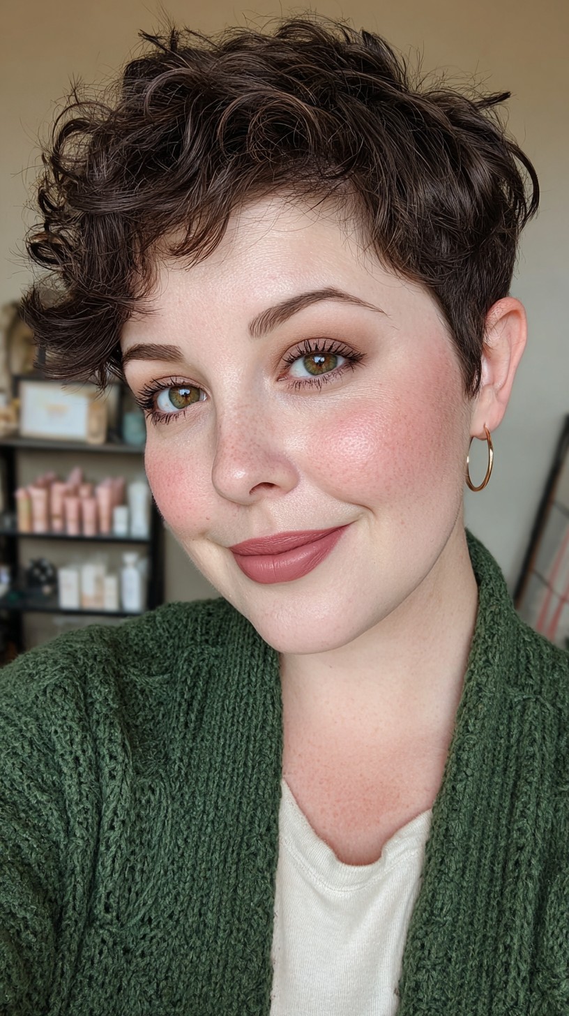 Bouncy Curly Tousled Pixie with Natural Highlights