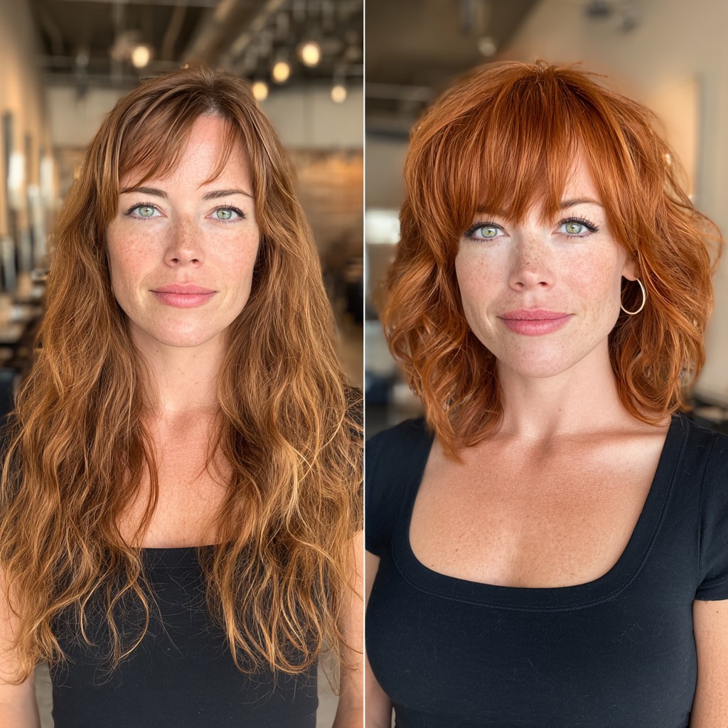 Bright Copper Layered Bob with Textured Waves