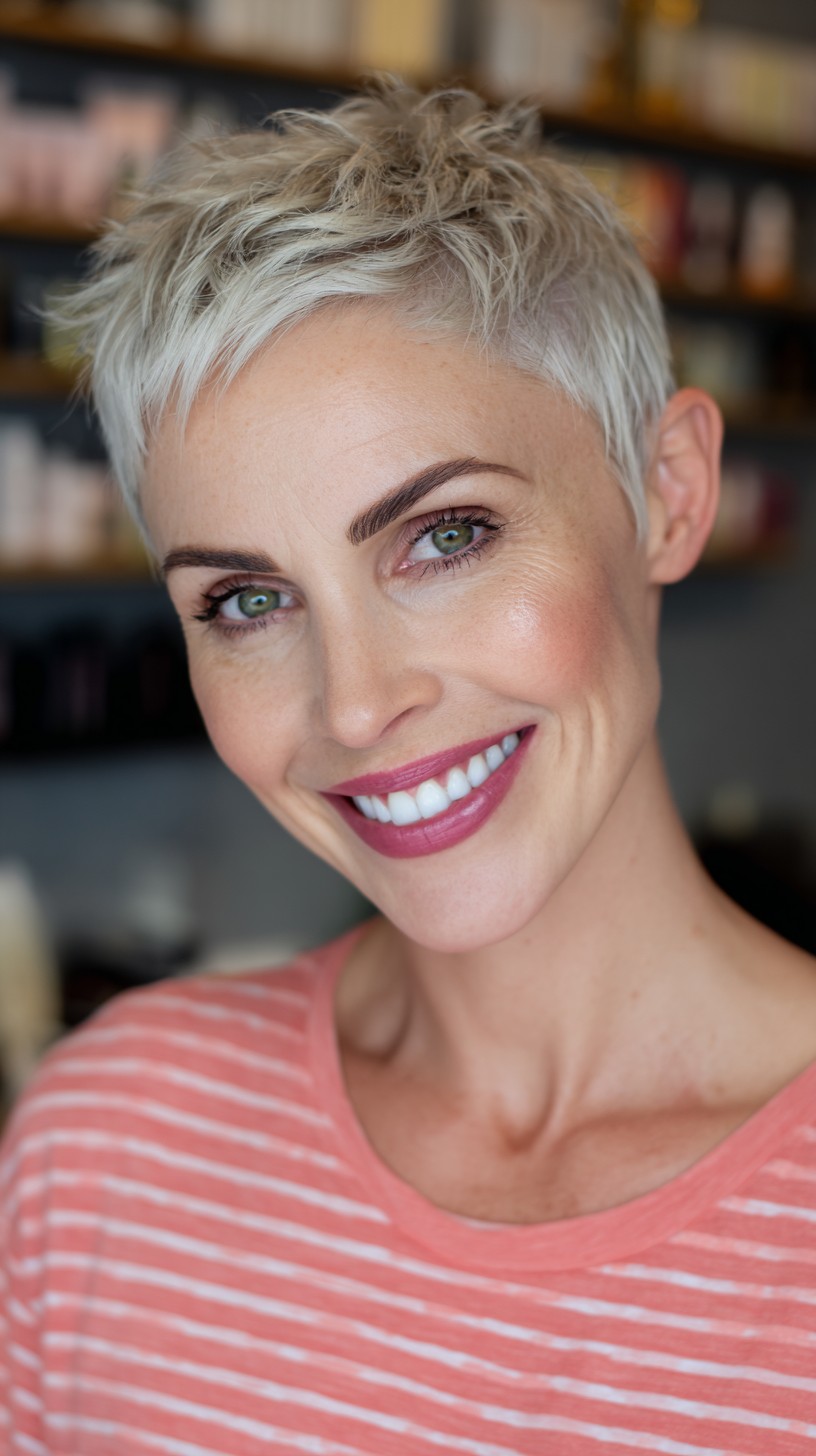 Chic Frosty Textured Pixie with Playful Lift