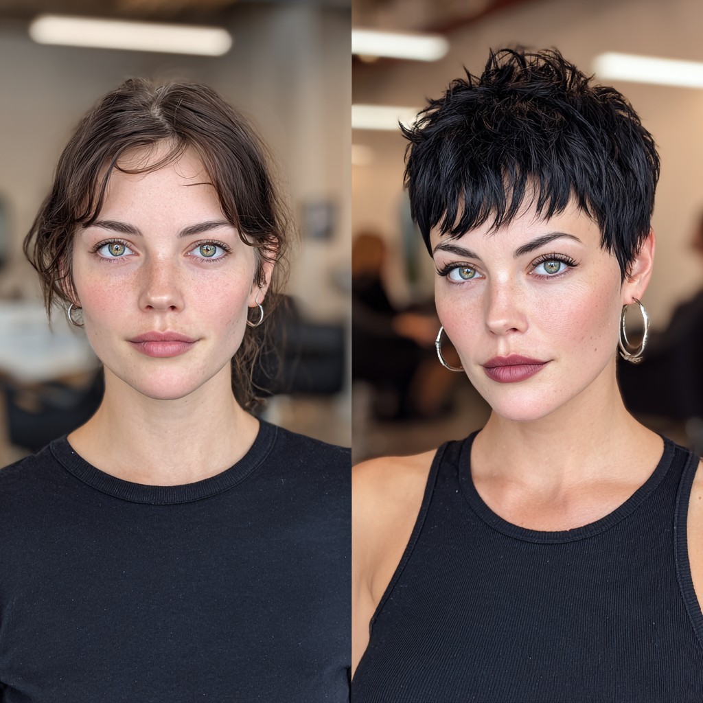 Chic Textured Jet-Black Pixie with Whisper Bangs