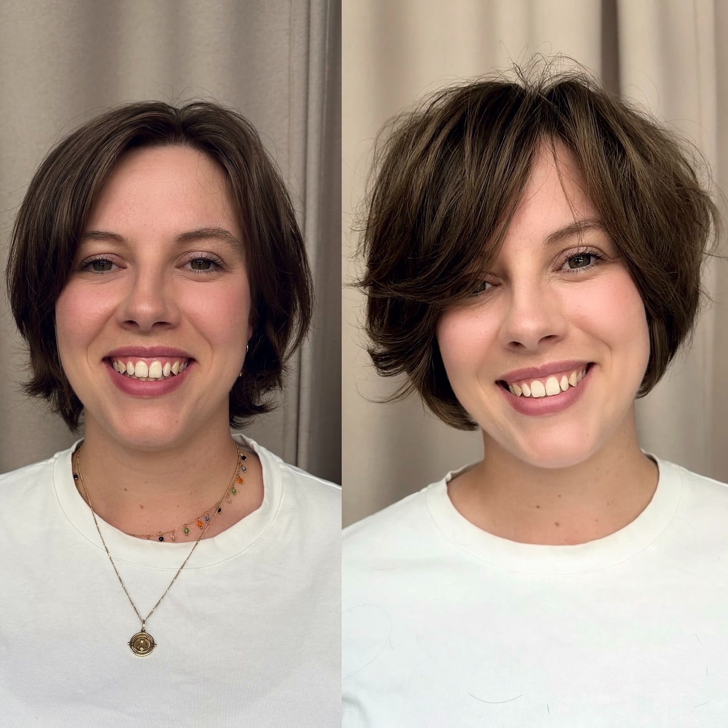 Effortless Tousled Chestnut Bob with Textured Waves