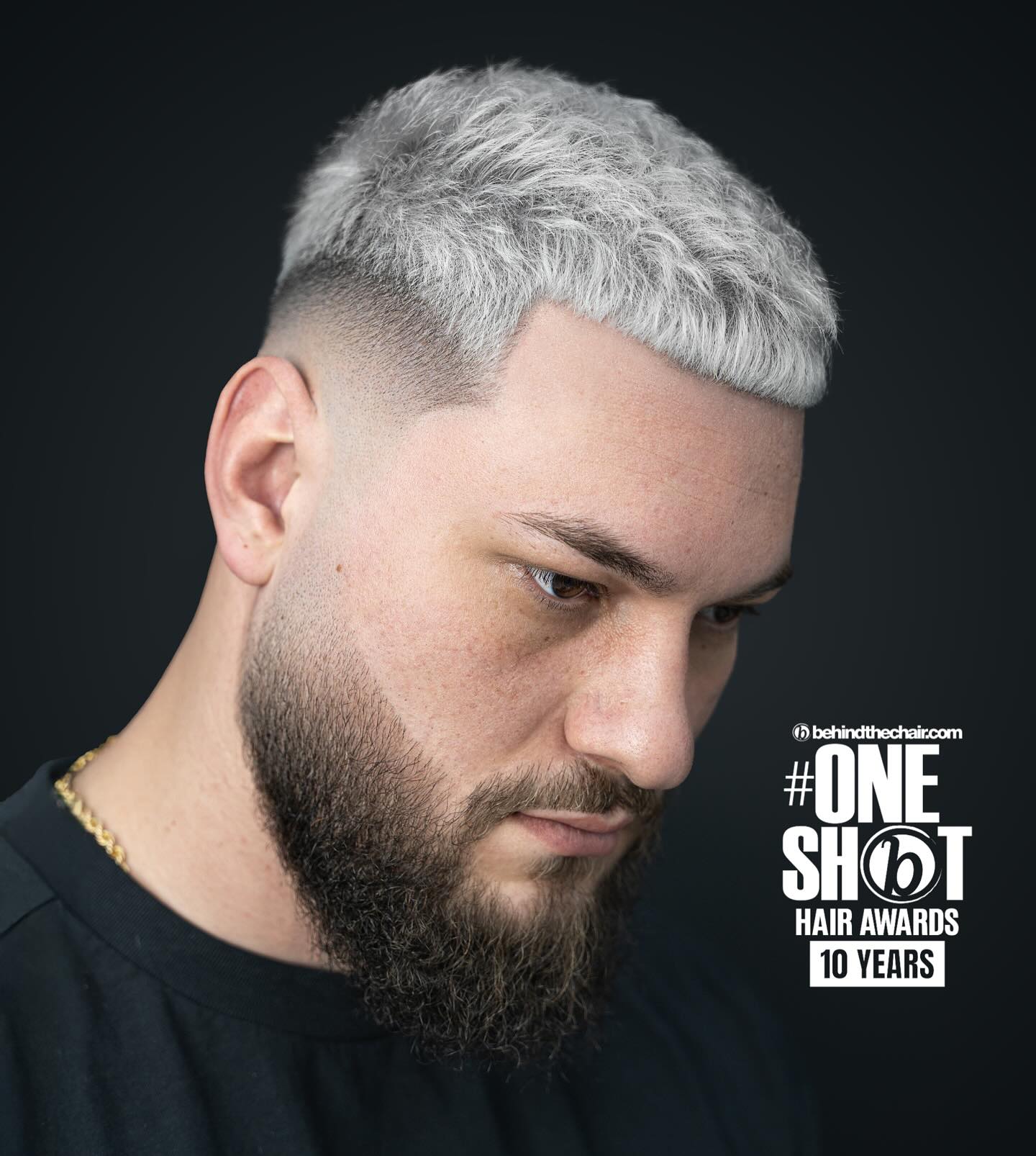 Platin-silberner Kurzhaarschnitt mit sanftem Übergang und dunklem Ansatz