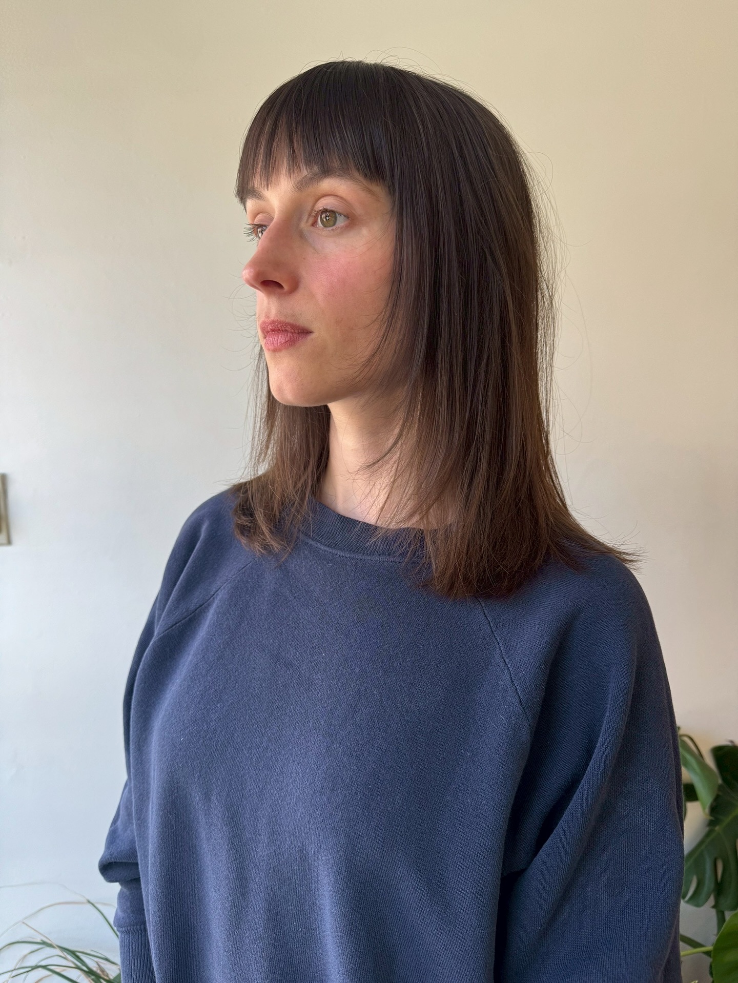 Corte elegante de comprimento médio com franja cheia