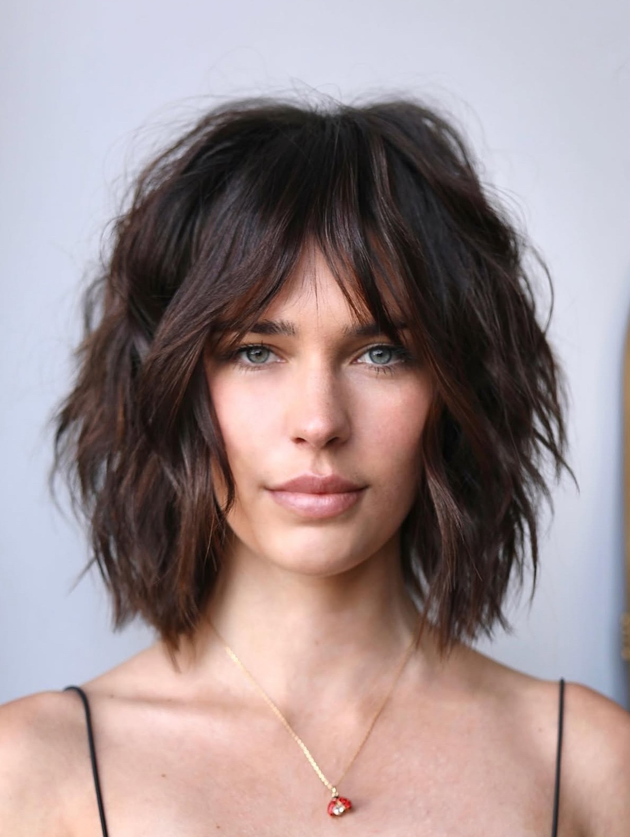 Textured Chestnut Shag with Soft Fringe