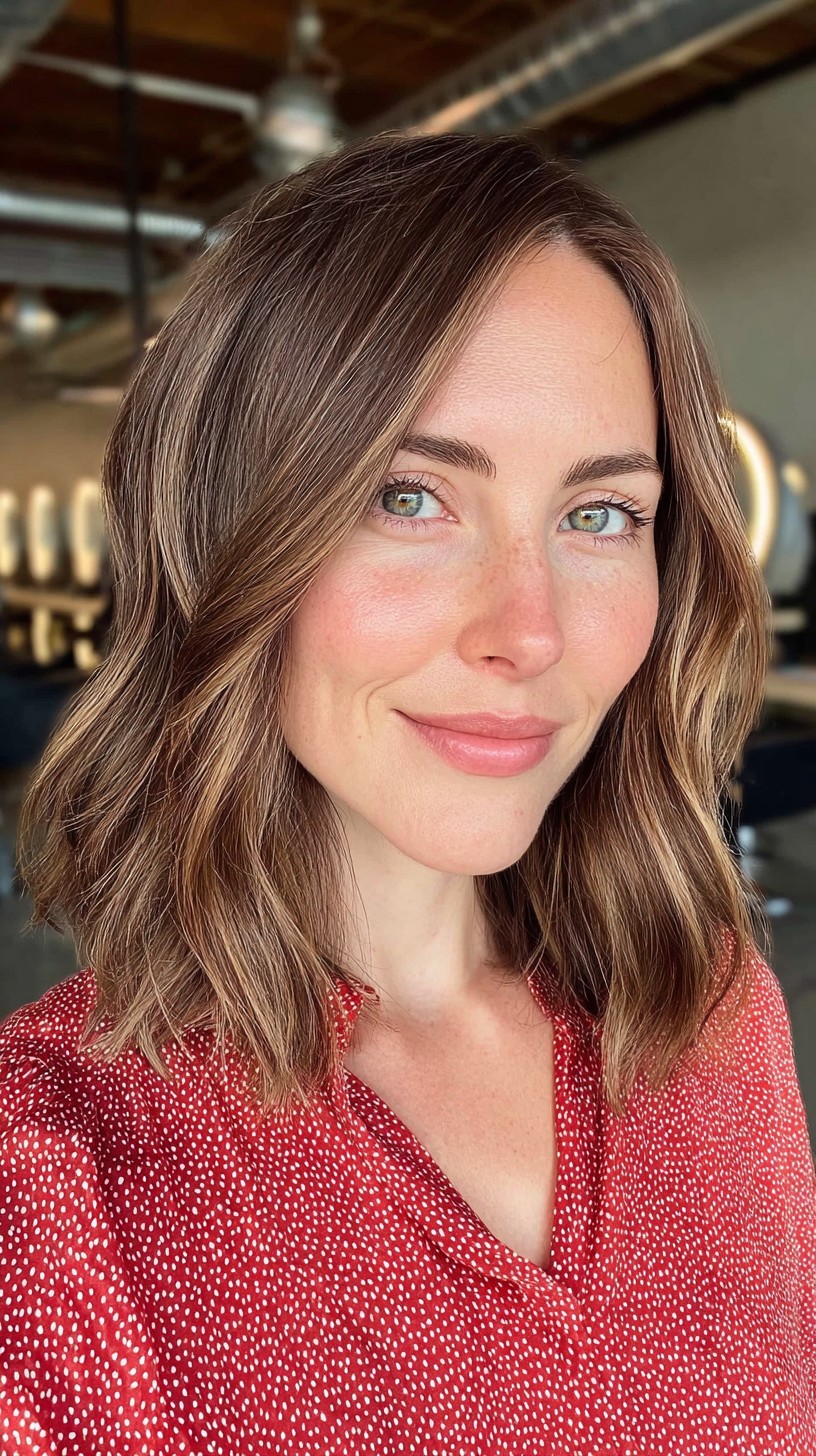 Casual Chestnut Waves with Soft Balayage