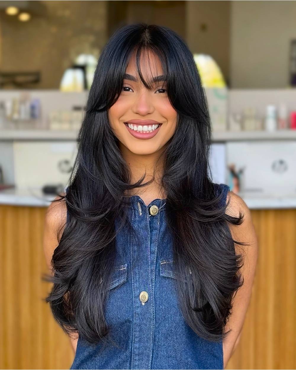 Chic Long Layered Cut with Side-Swept Bangs