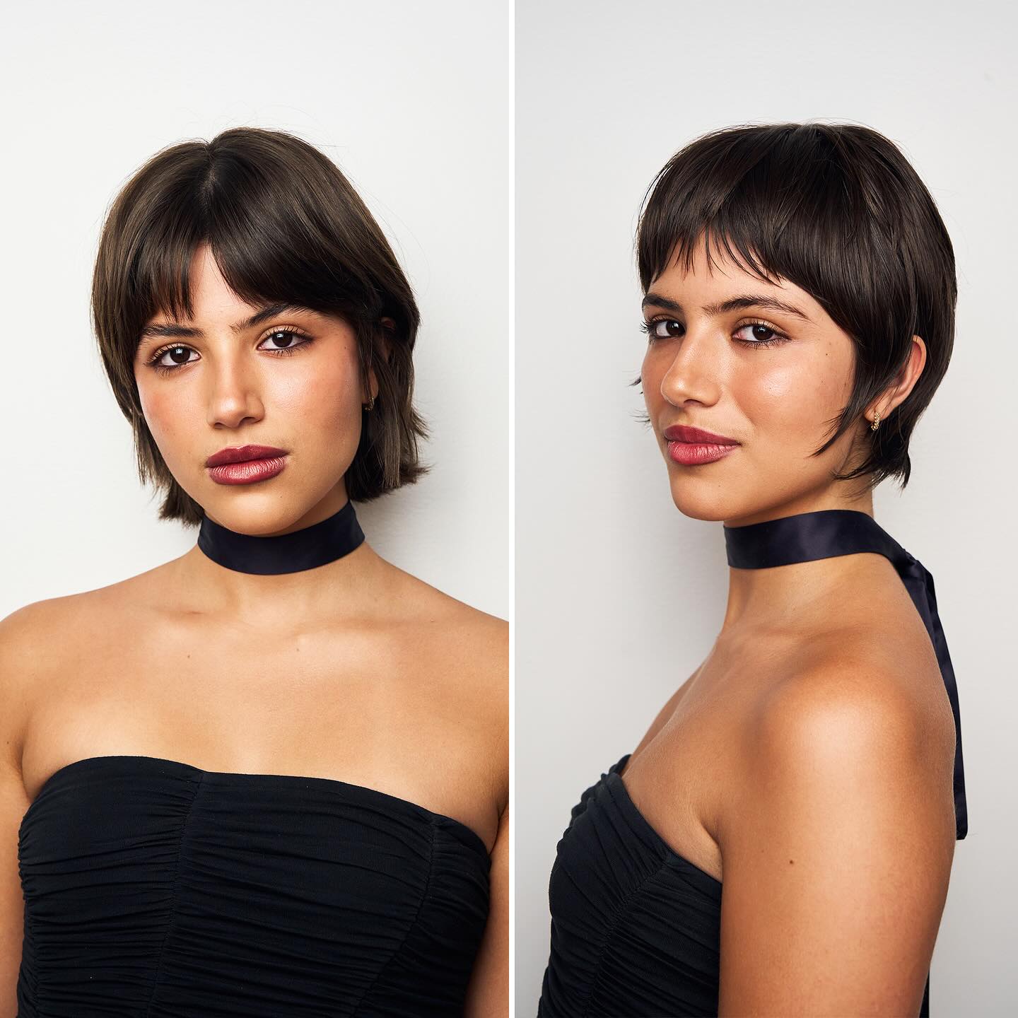 Classic Brunette Bob with Tapered Fringe