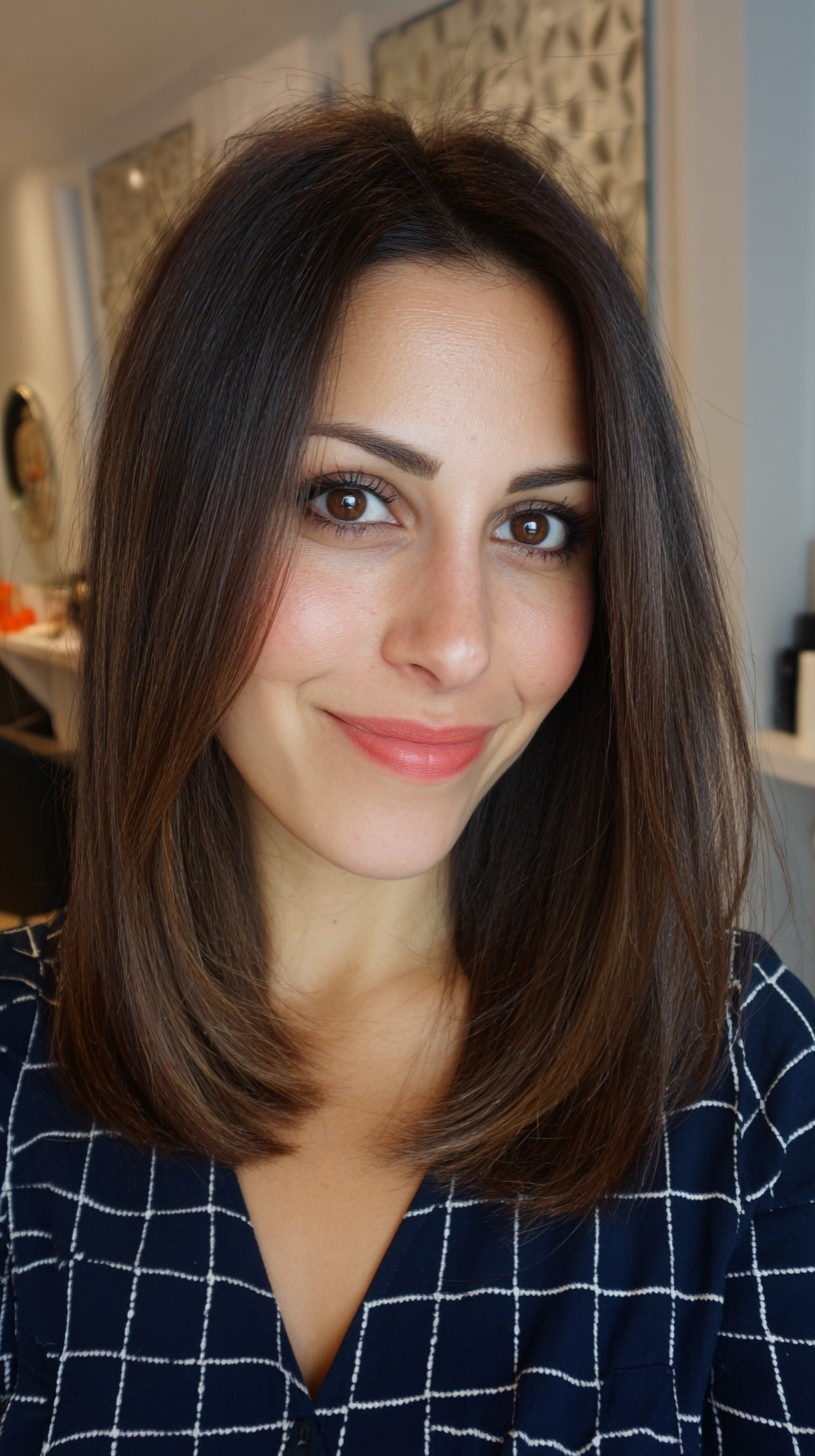 Classic Espresso Midlength Bob with Sleek Texture