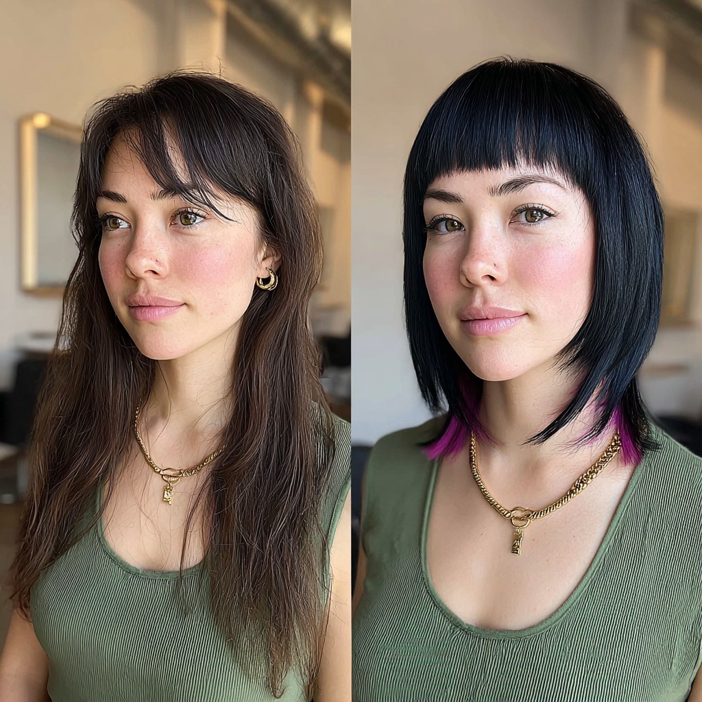 Contemporary Hime Cut with Peek-a-Boo Pink Highlights