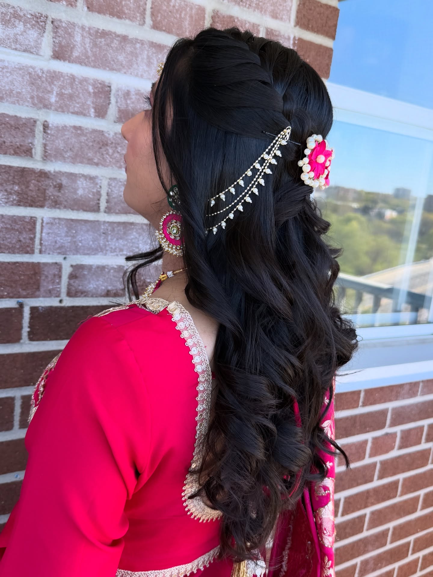 Elegant Cascading Curls with Jeweled Hairpiece