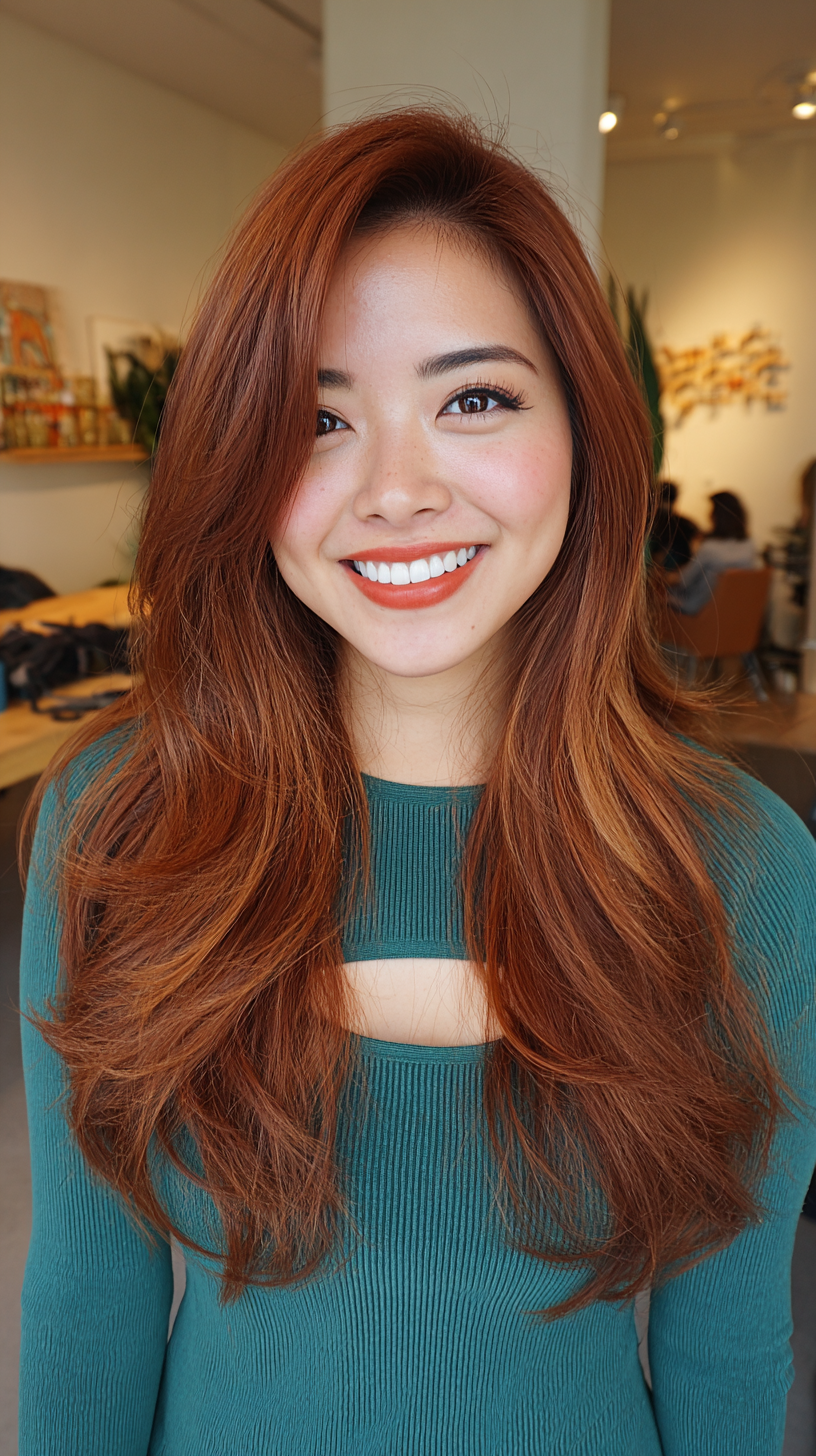 Flattering Layered Cut with Rich Auburn Tones