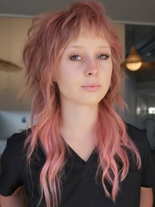 Pastel Pink Tousled Bob with Feathered Fringe
