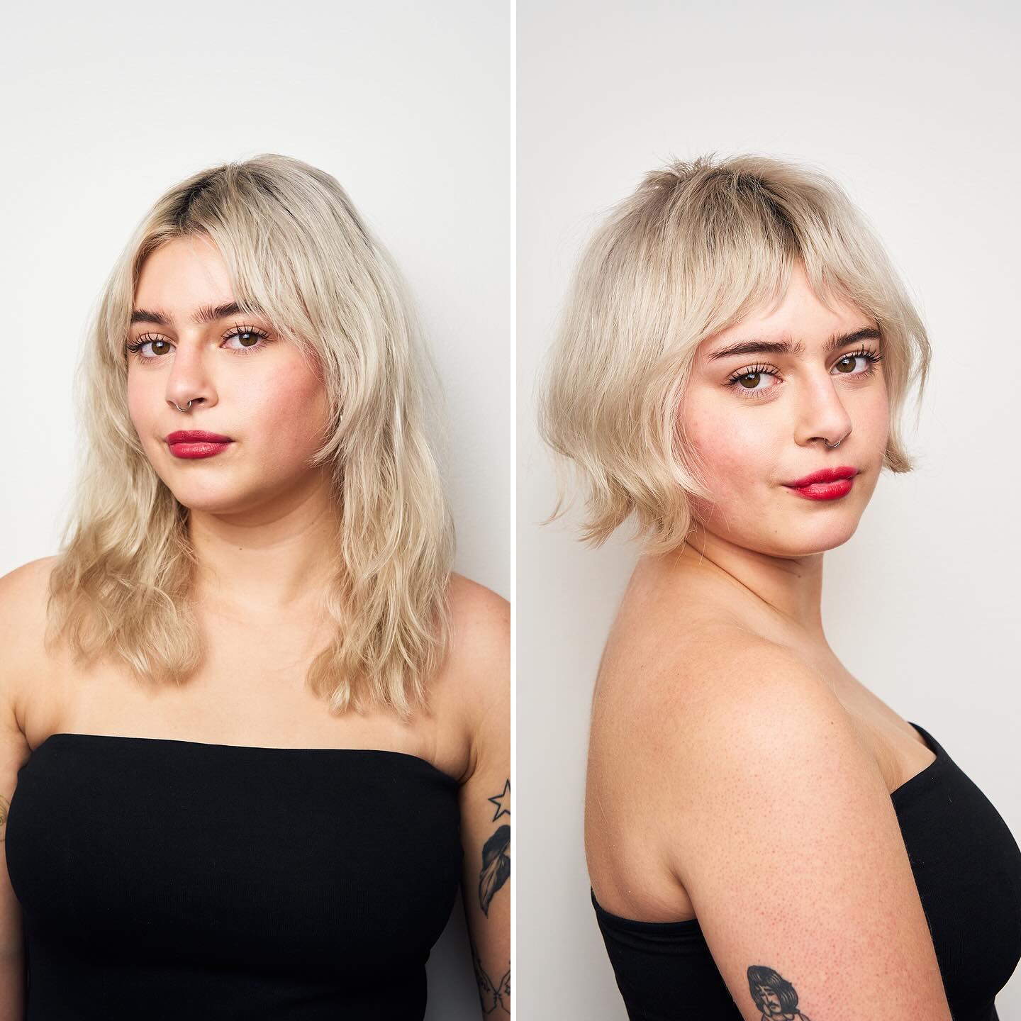 Platinum Blonde Shag with Feathered Fringe