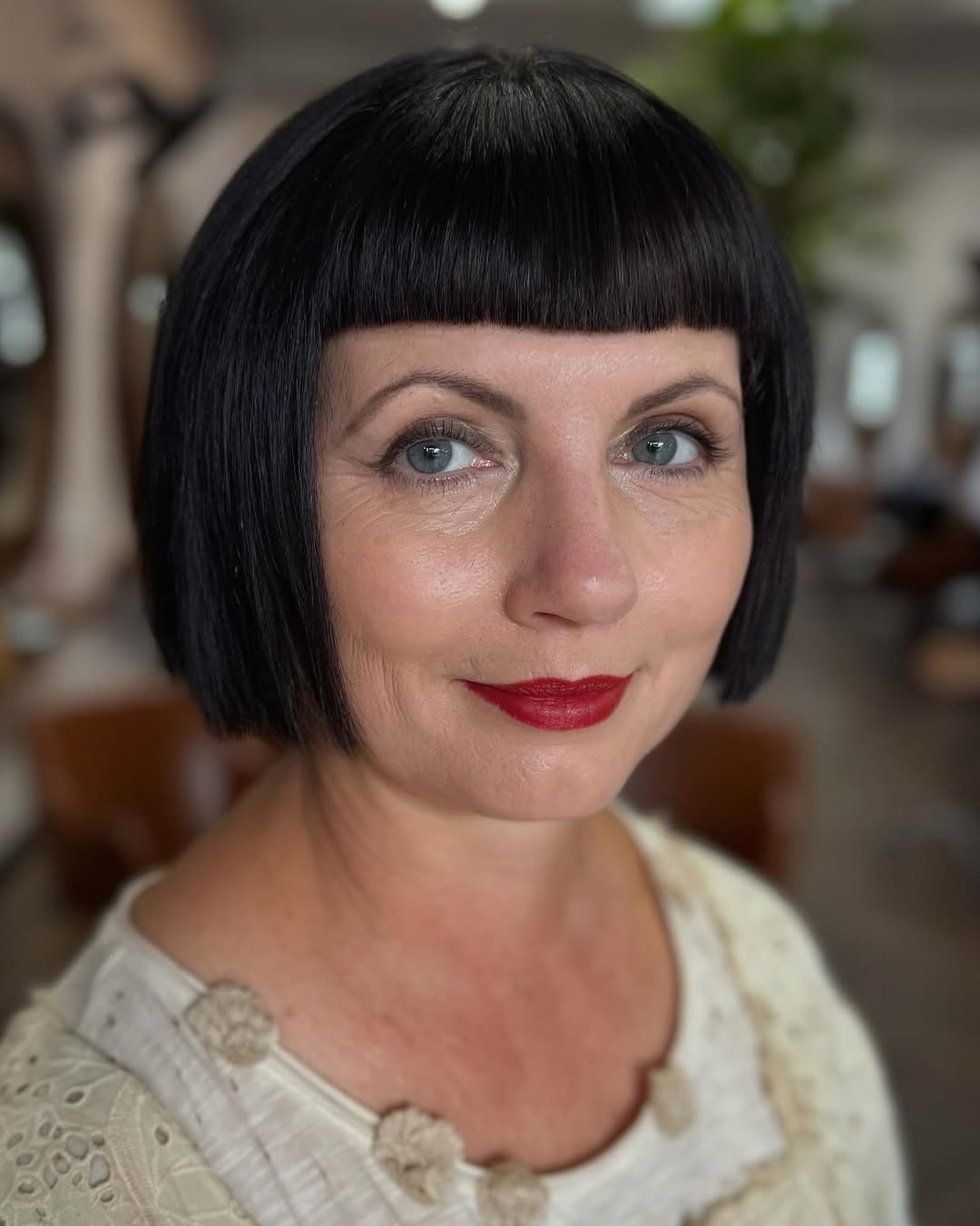 Polished Jet-Black Bob with Micro Bangs