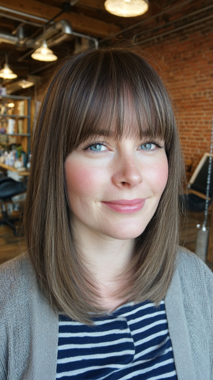 Sleek Chestnut Bob with Full Straight Bangs