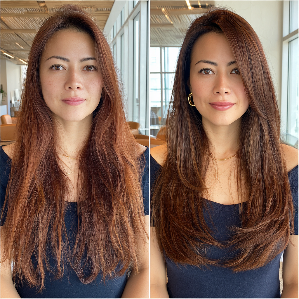 Sleek Long Layers with Subtle Face-Framing Highlights