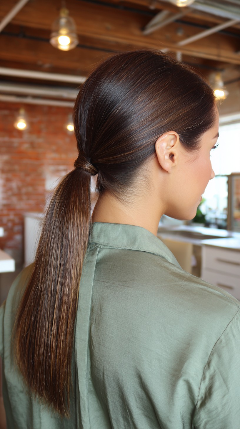 Sleek Low Ponytail with Subtle Highlights