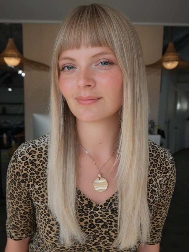 Sleek Vanilla Blonde Bob with Precise Fringe