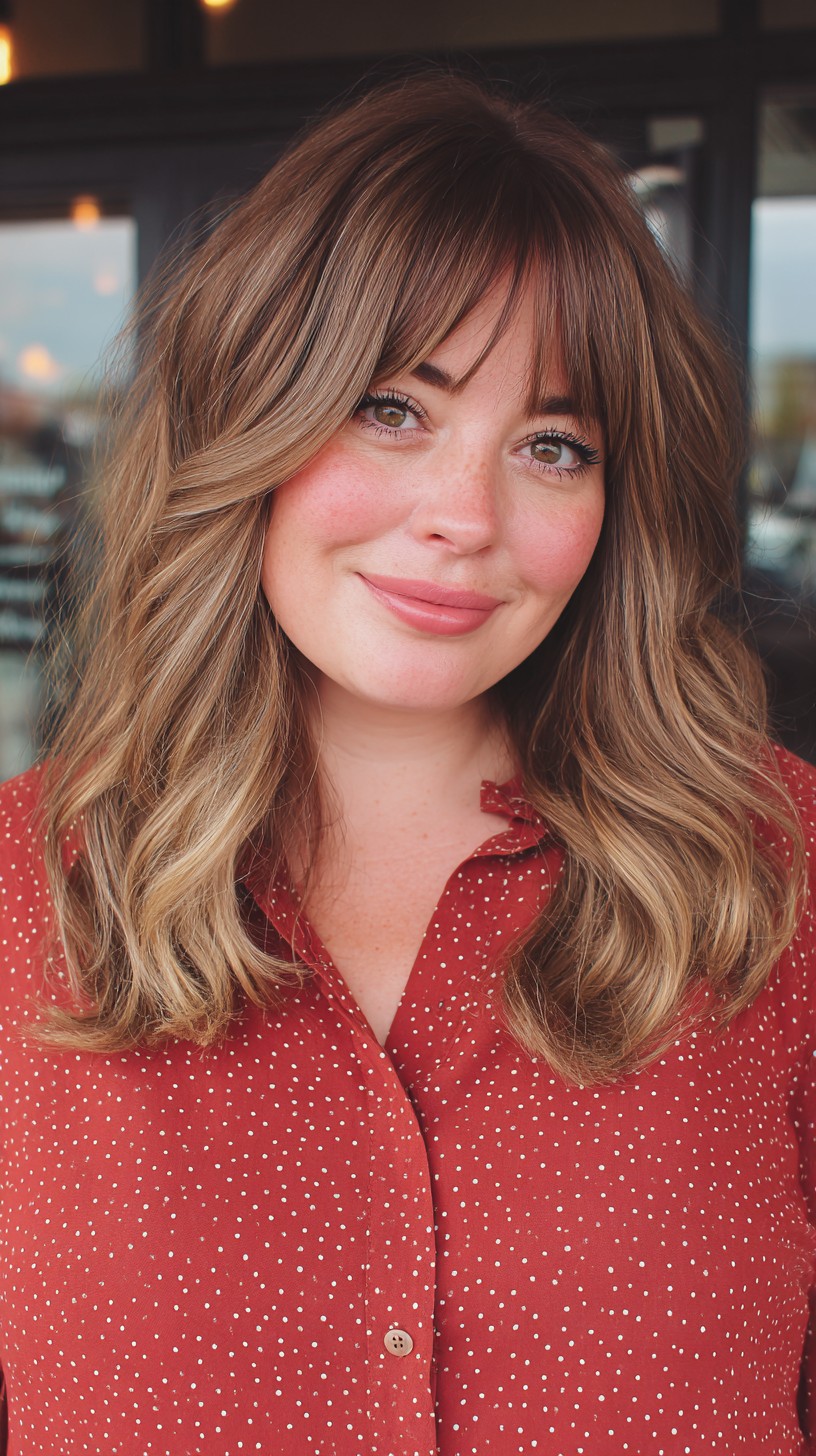 Softly Tousled Midlength Waves with Bangs