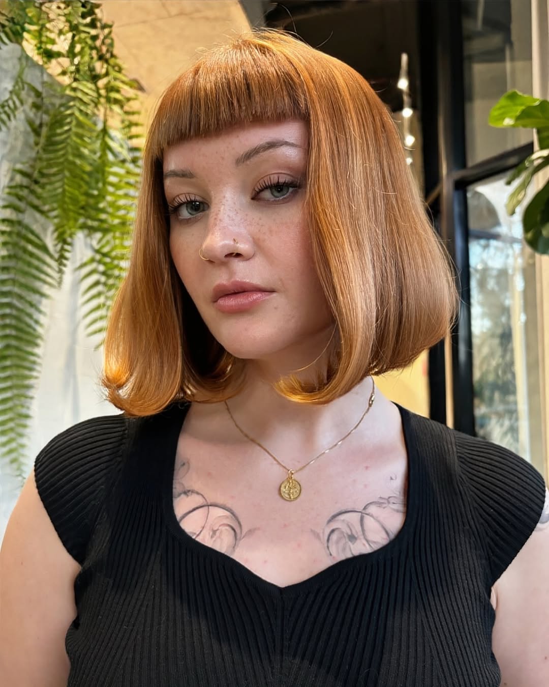 Striking Copper Bob with Ultra-Short Bangs