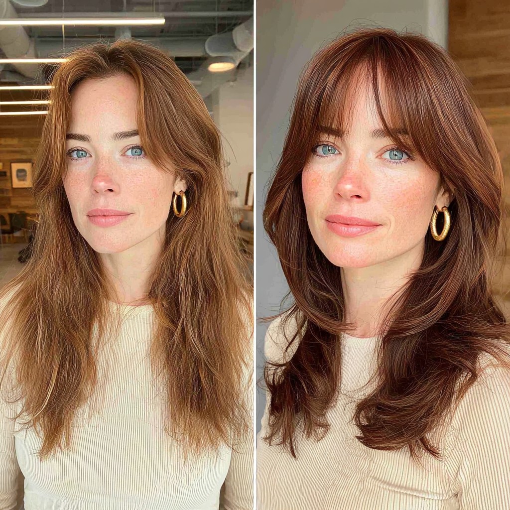 Sultry Auburn Flow with Soft Feathered Bangs