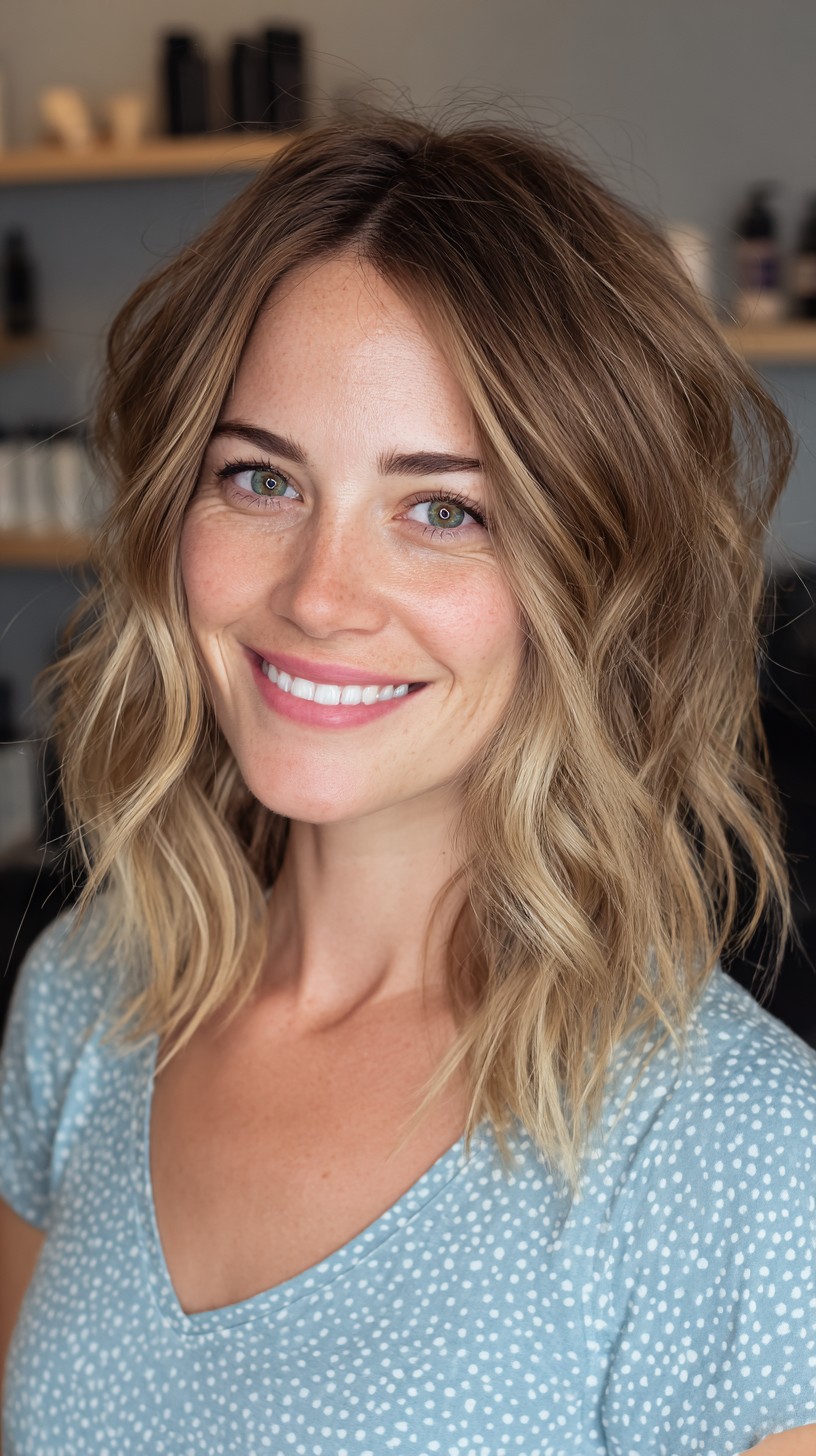 Sunkissed Blonde Layered Bob with Soft Waves