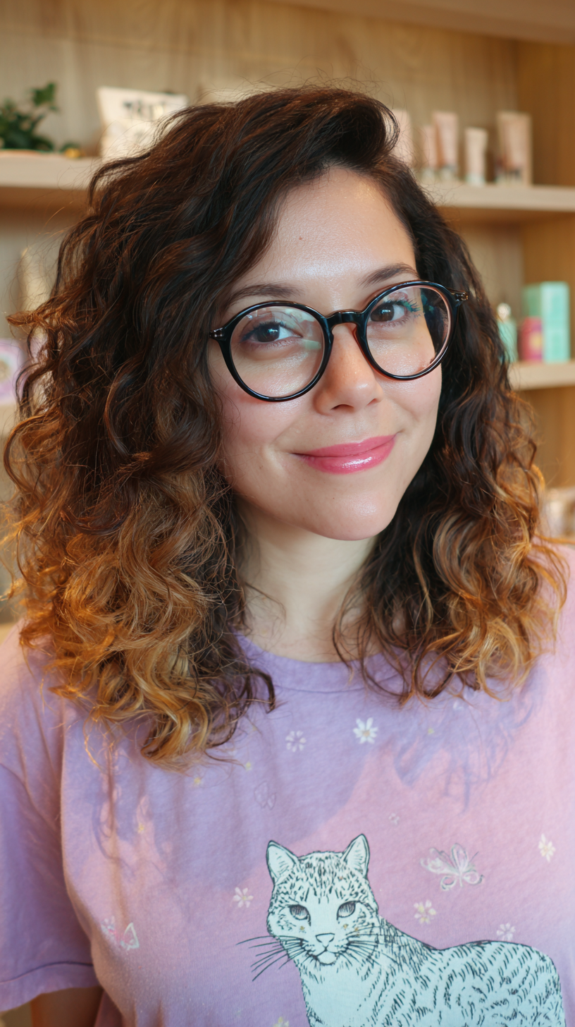 Textured Curly Medium Length Cut with Ombre Highlights