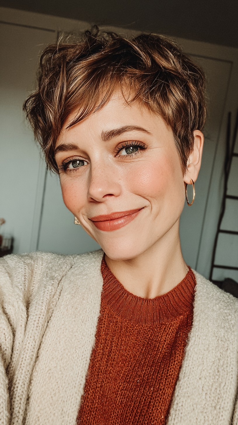 Textured Pixie Cut with Long Bangs