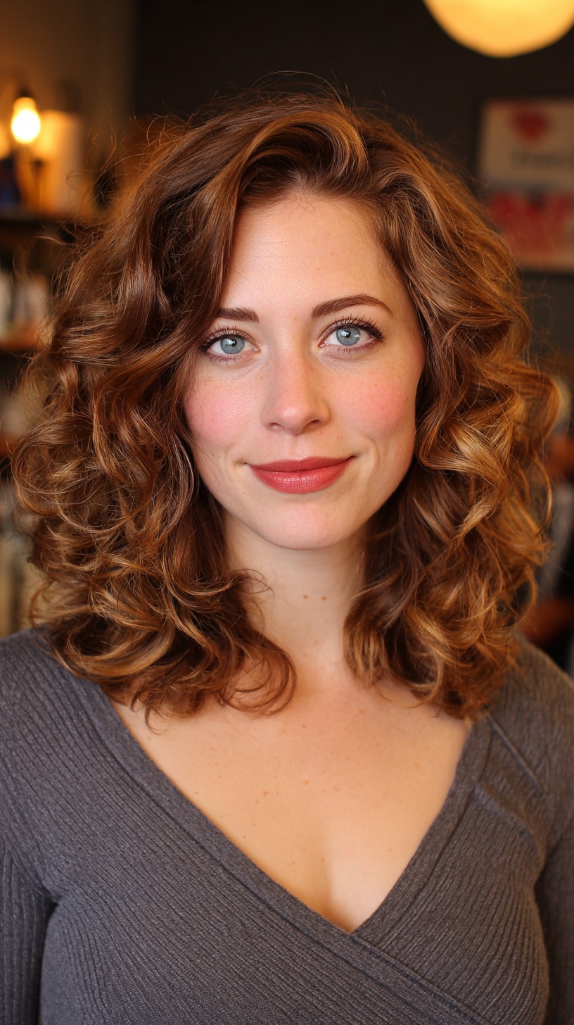 Voluminous Chestnut Curls with Textured Ends