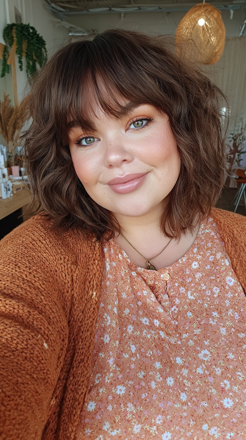 Bouncy Caramel Waves with Curtain Bangs
