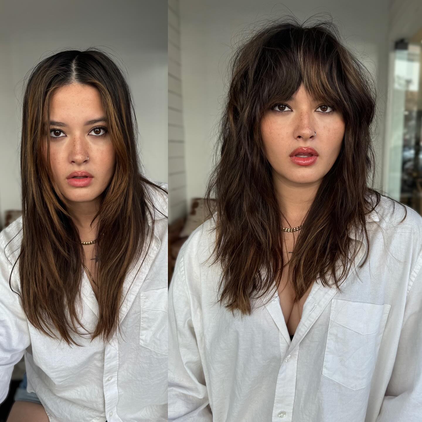 Brunette Shag with Choppy Fringe