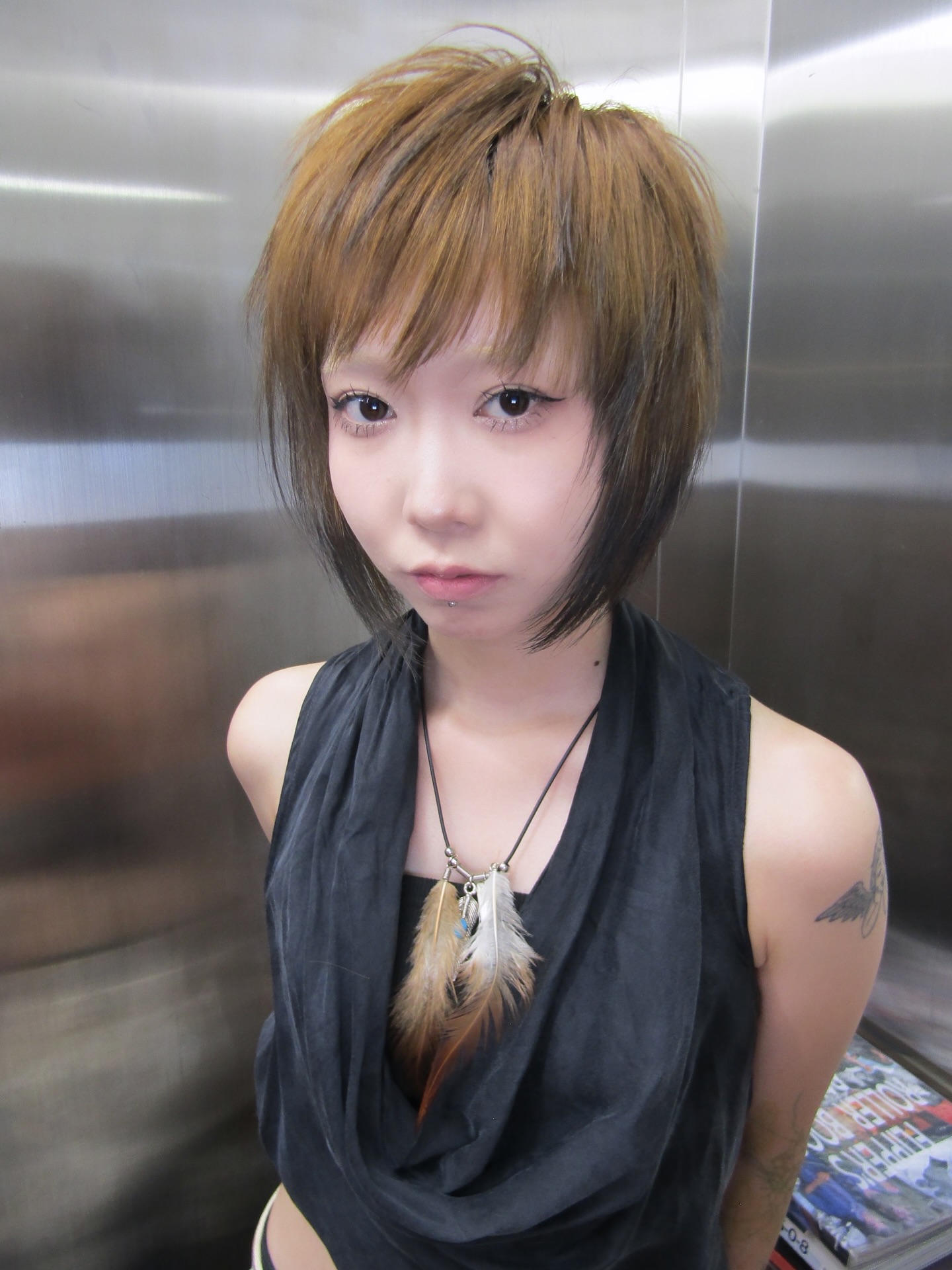 Caramel-Tinted Choppy Textured Bob