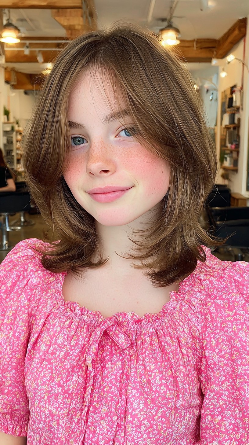 Charming Chestnut Bob with Rounded Fringe