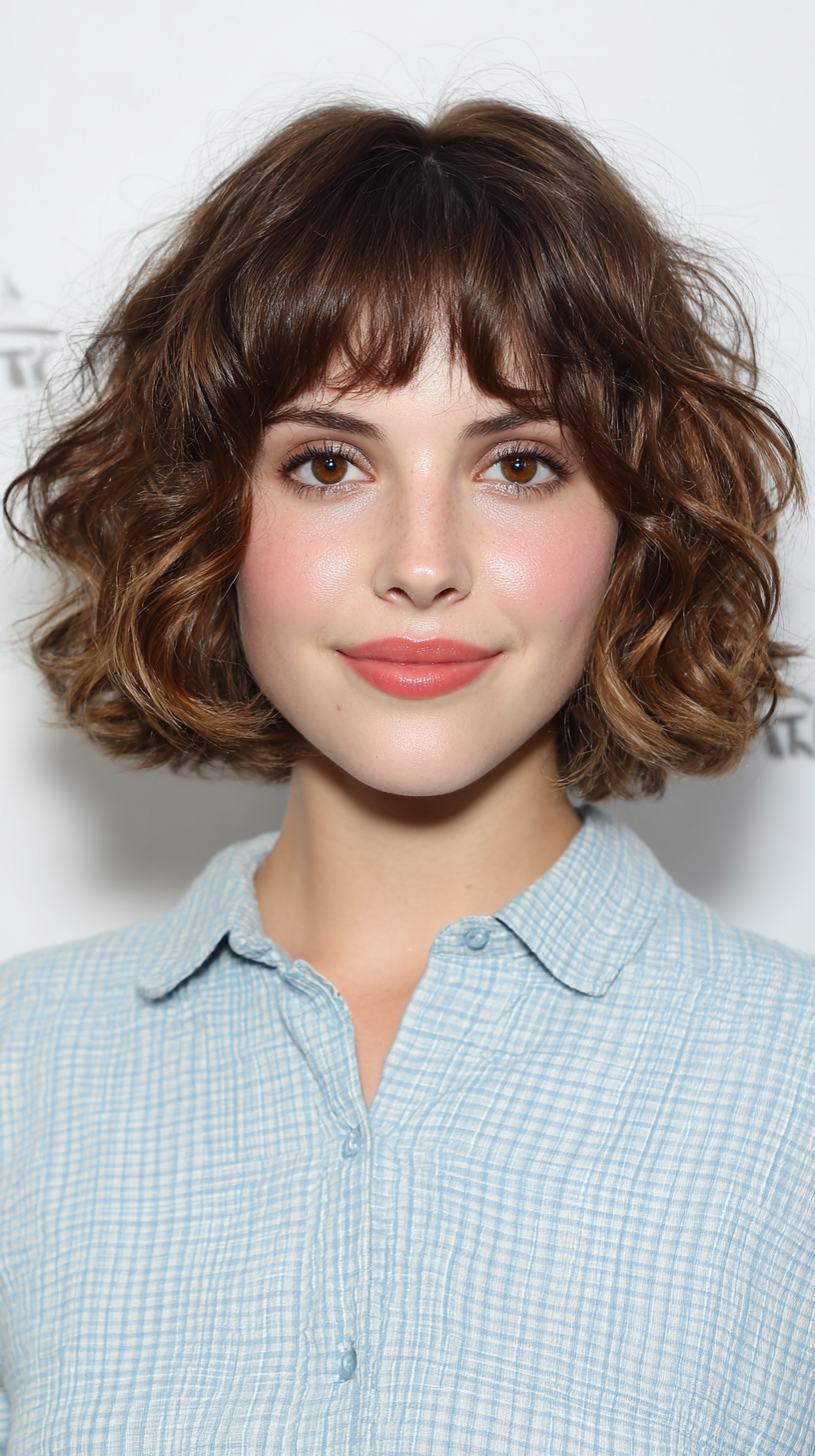 Chic Curly Bob with Playful Bangs