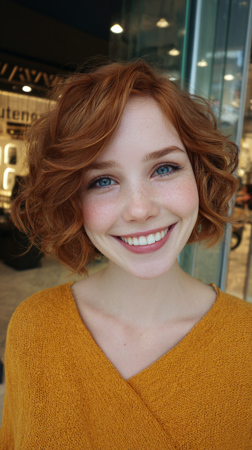 Chic Curly Copper Bob with Soft Layers