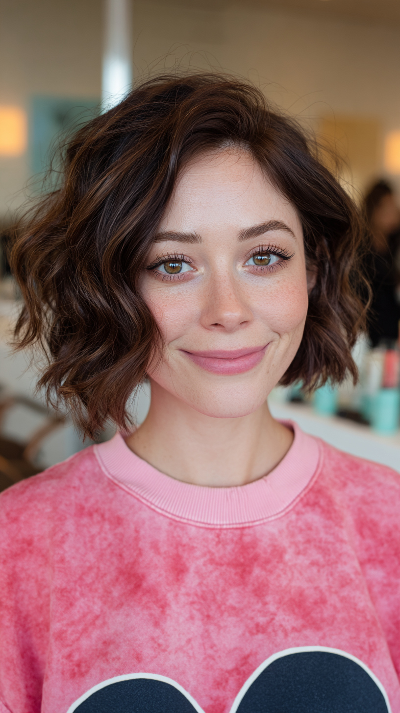 Chic Tousled Wavy Bob with Soft Texture