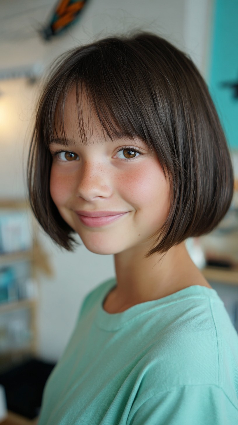 Classic Brunette Bob with Soft Bangs