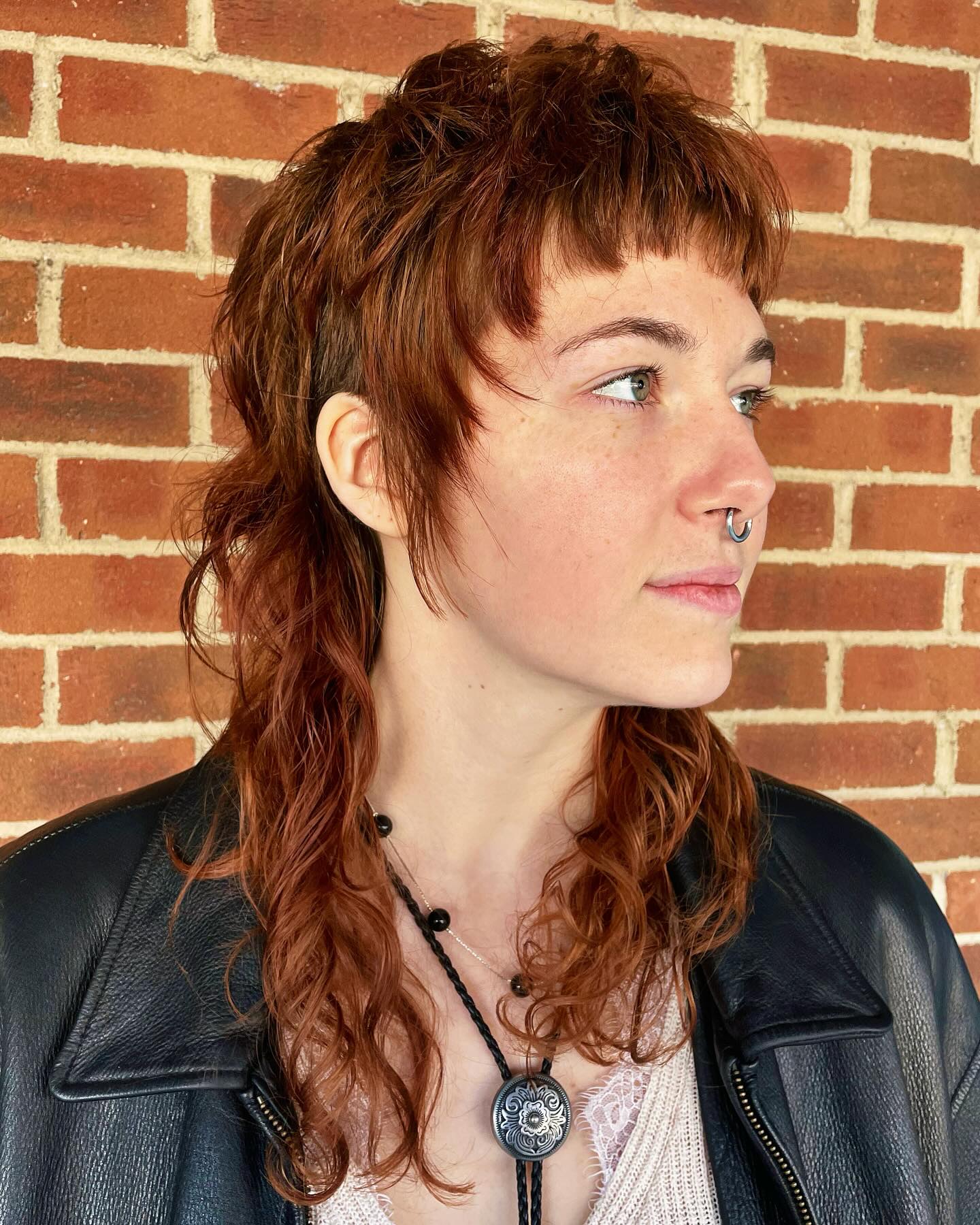 Rustic Auburn Textured Mullet with Bangs