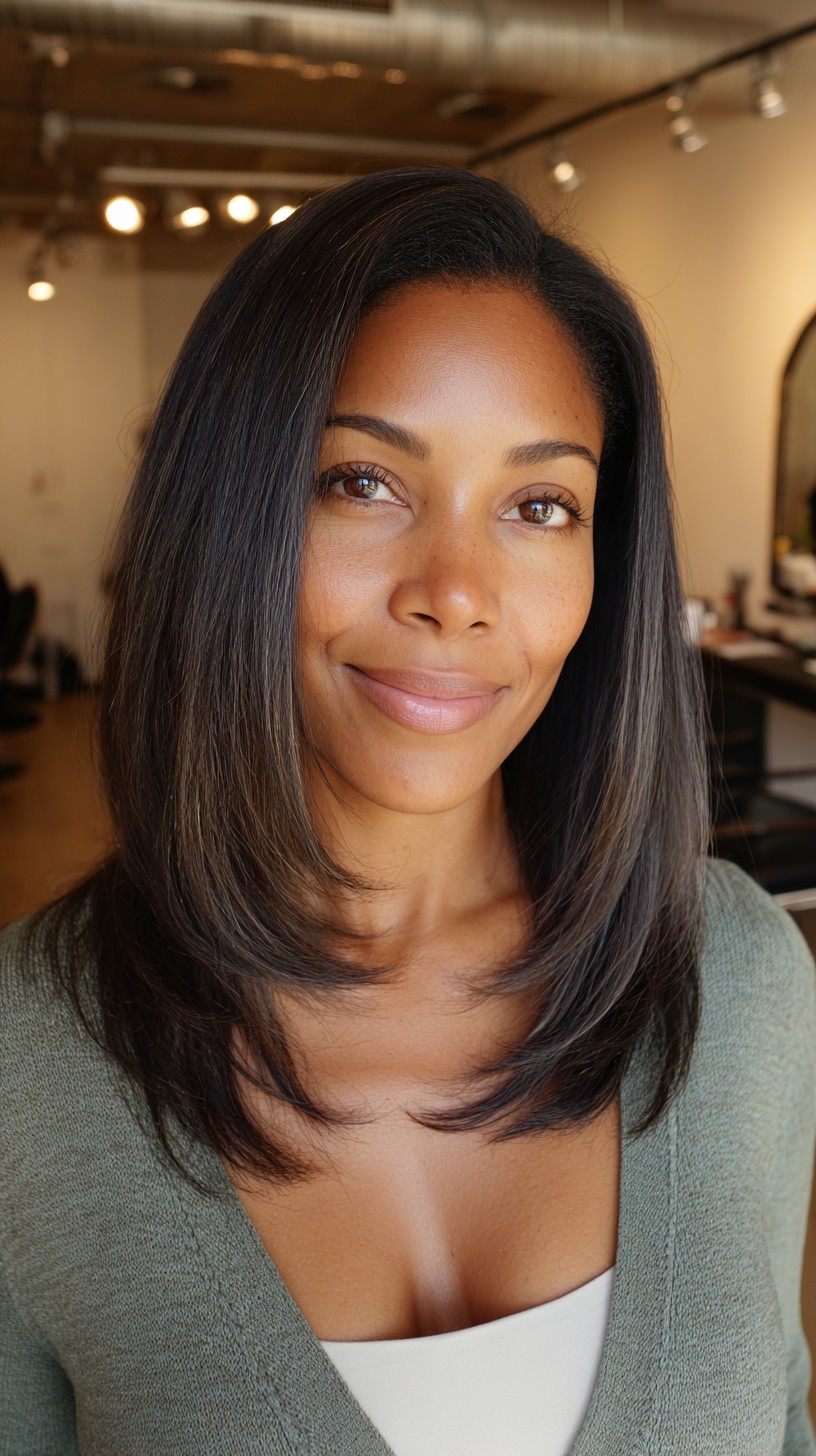 Sleek Ash-Brown Lob with Scattered Layers