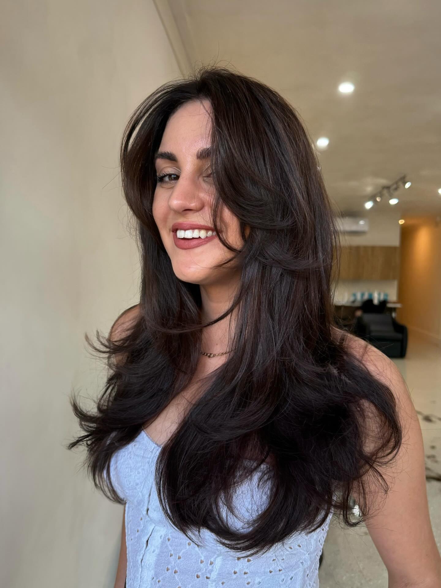 Sleek Chestnut Tresses with Voluminous Ends